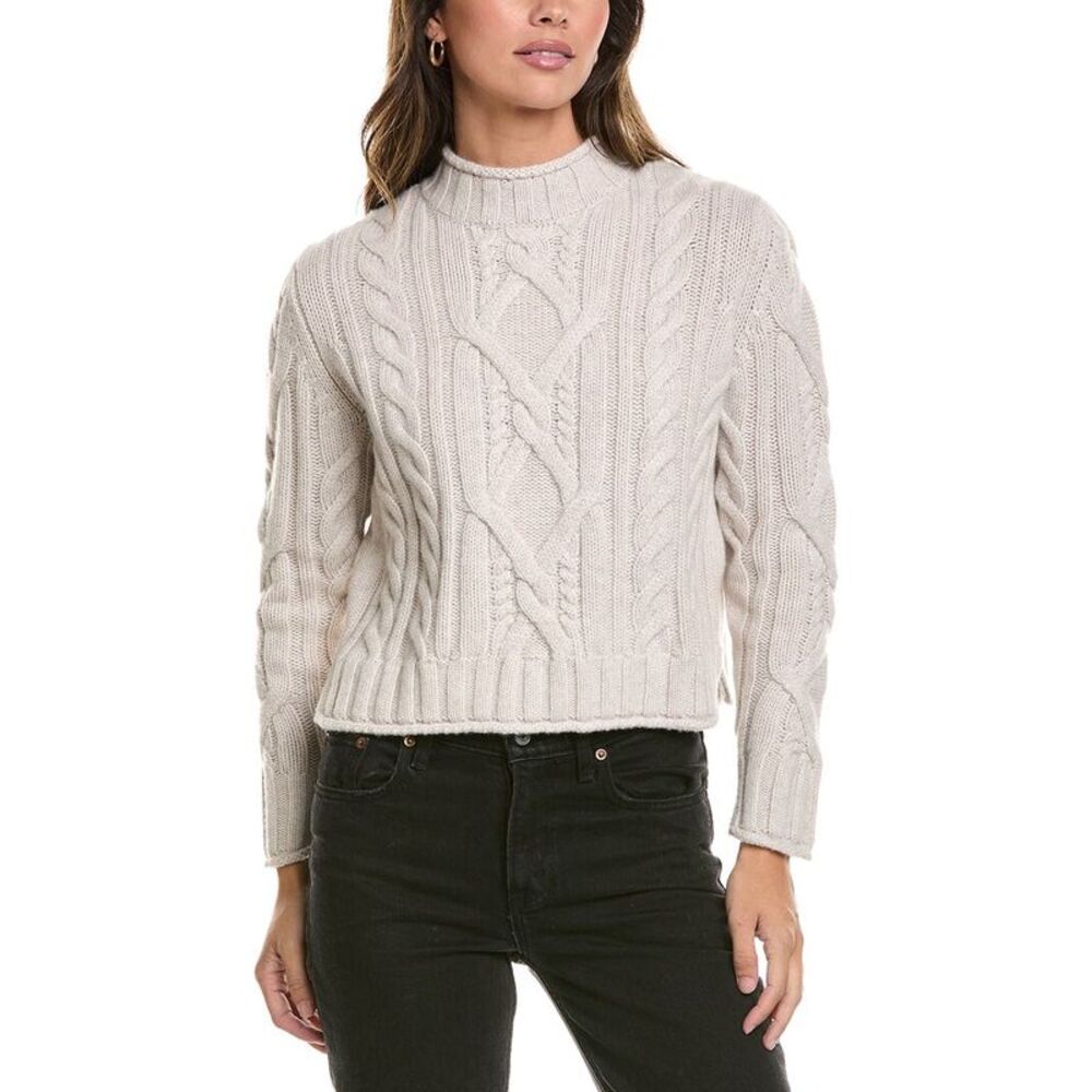 Alashan Cashmere Womens  Breckenridge Cable Mock Neck Wool Sweater, White
